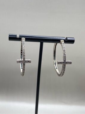 Lavish by TJM Sterling Silver Marcasite Cross Hoop Earrings